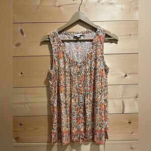 J.Jill mixed floral print v neck sleeveless button front shirt